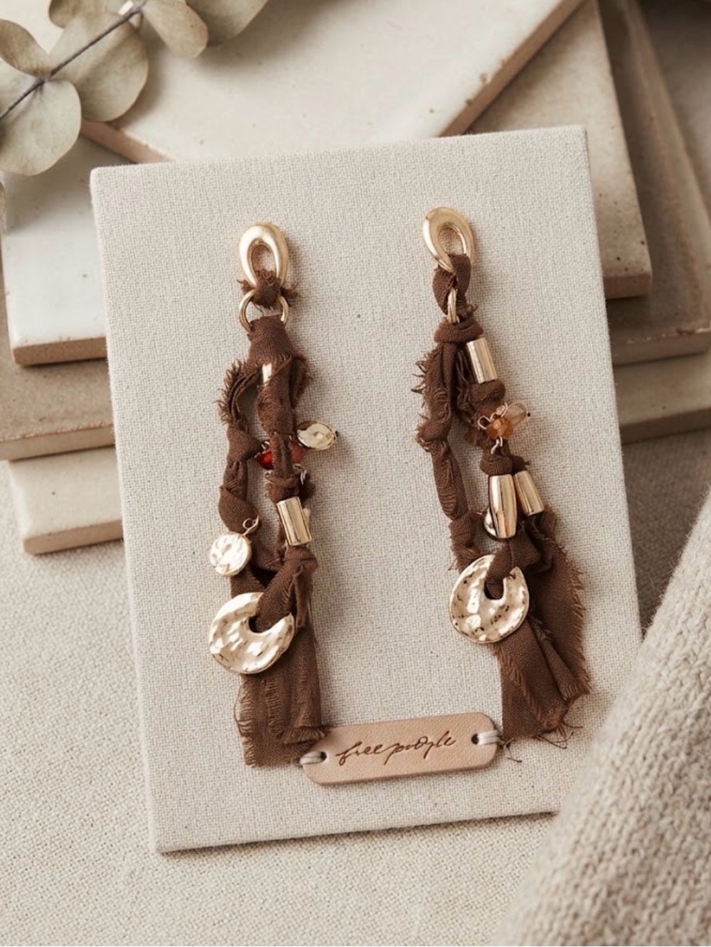 Free People | Pretty Baby Statement Dangle Brown Gold Boho Earrings